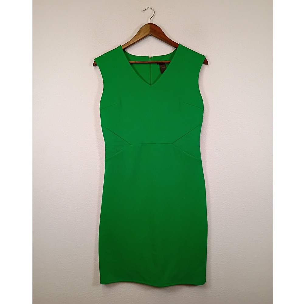 Professional Ann Taylor Womens 6P Green V-Neck Sleeveless Sheath Dress 158-4773